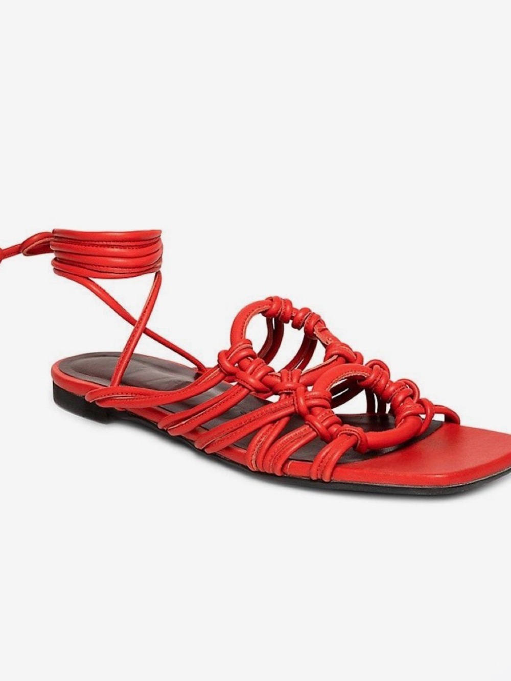 Staud Adeline Red Leather Lace-Up Women's Sandals